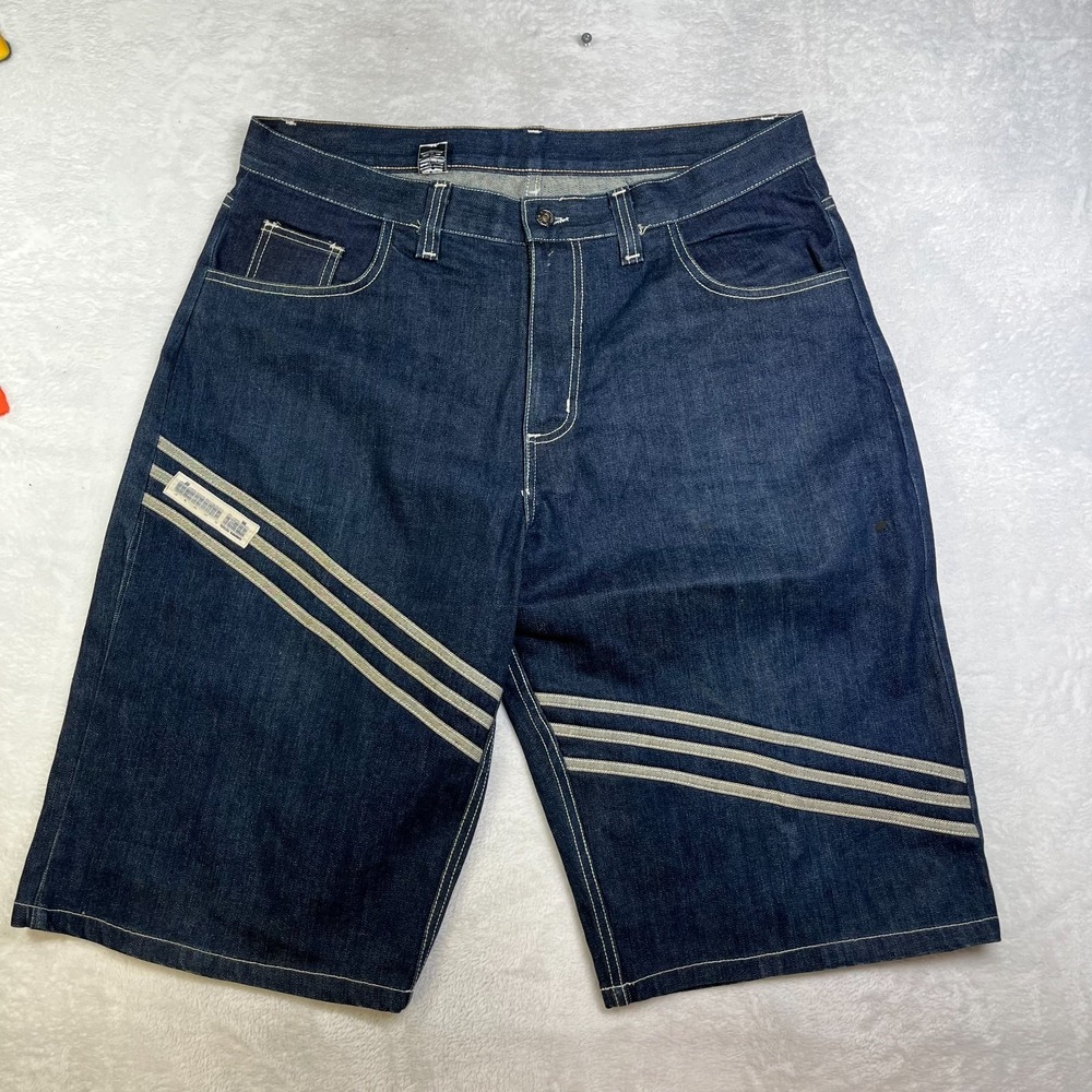 Vintage Denim Lab Shorts Men's Blue Denim Gray Stripes USA Made Zip Fly - 38